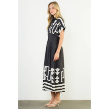 Load image into Gallery viewer, Black Button Down Geo Print Midi Dress