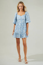 Load image into Gallery viewer, Moonflower Eyelet Evy Sweetheart Mini Dress: Light-Blue