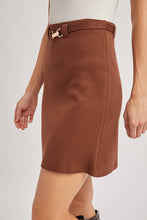 Load image into Gallery viewer, Buckle Belted Knit Mini Skirt - Mocha