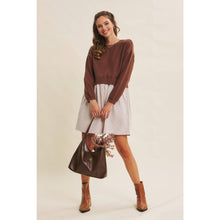 Load image into Gallery viewer, Easy Coffee Date Bow Brown Sweater Dress
