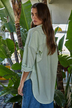 Load image into Gallery viewer, Woven Cotton Polyester Striped Buttondown Shirt - Green