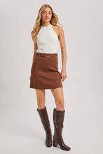 Load image into Gallery viewer, Buckle Belted Knit Mini Skirt - Mocha