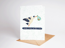 Load image into Gallery viewer, Little Cutie On the Way Stork Orange New Baby Greeting Card