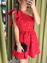 Load image into Gallery viewer, Zarah Jacquard Ivine Bow Mini Dress - Red