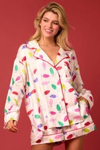 Load image into Gallery viewer, Satin Christmas Lights Prints Pajama Set - Off White