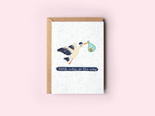 Load image into Gallery viewer, Little Cutie On the Way Stork Orange New Baby Greeting Card