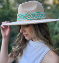 Load image into Gallery viewer, Beaded Hatband - Turquoise & Cream Diamond