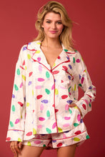 Load image into Gallery viewer, Satin Christmas Lights Prints Pajama Set - Off White