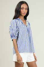 Load image into Gallery viewer, Catana Striped Delano Ruffle Split Neck Blouse
