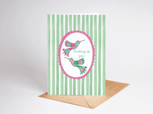 Load image into Gallery viewer, Thinking of You Hummingbirds Striped Greeting Card