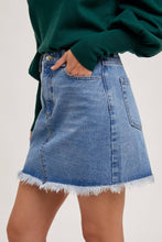 Load image into Gallery viewer, High-Waist Denim Raw Hem Mini Skirt - Light Wash