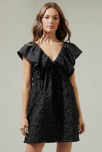 Load image into Gallery viewer, Arielle Jacquard Mini Babydoll Dress - Black