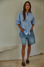 Load image into Gallery viewer, Woven Cotton Polyester Striped Buttondown Shirt - Denim Blue