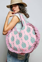 Load image into Gallery viewer, Pink & Green Heart Shaped Ruffle Edge Quilted Tote Bag