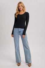 Load image into Gallery viewer, Long Sleeve Pointelle Black Top