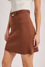 Load image into Gallery viewer, Buckle Belted Knit Mini Skirt - Mocha