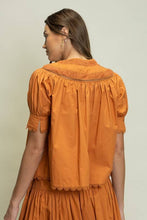 Load image into Gallery viewer, Scallop Trim Embroidered Puff Sleeve Top - Rust