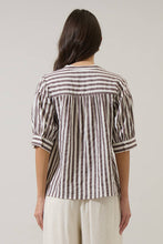 Load image into Gallery viewer, Catana Tan & White Striped Split Neck Top