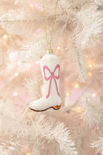 Load image into Gallery viewer, Cowboy Boot Christmas Ornament with Glitter Pink Bow