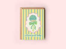 Load image into Gallery viewer, Welcome Sweet Baby Colorful Rattle New Baby Greeting Card