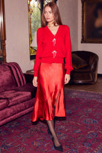 Load image into Gallery viewer, Bow Detail Puff Sleeve Red Cardigan