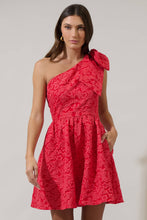 Load image into Gallery viewer, Zarah Jacquard Ivine Bow Mini Dress - Red