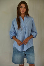 Load image into Gallery viewer, Woven Cotton Polyester Striped Buttondown Shirt - Denim Blue