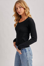 Load image into Gallery viewer, Long Sleeve Pointelle Black Top