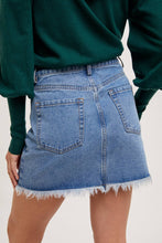 Load image into Gallery viewer, High-Waist Denim Raw Hem Mini Skirt - Light Wash