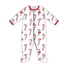 Load image into Gallery viewer, Candy Canes Zipper Footie
