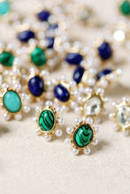 Load image into Gallery viewer, Green Malachite and Pearl Oval Stud Earrings