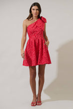 Load image into Gallery viewer, Zarah Jacquard Ivine Bow Mini Dress - Red