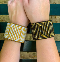Load image into Gallery viewer, Luisa Cuff: Black and Gold Greek Key