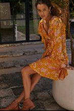 Load image into Gallery viewer, Shayla Ruffle Wrap Mini Dress - Golden Birds