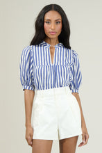 Load image into Gallery viewer, Catana Striped Delano Ruffle Split Neck Blouse