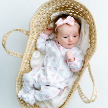 Load image into Gallery viewer, Santa Baby Print Ruffle Zip Footie - Pink