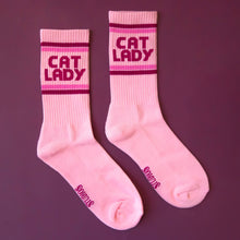 Load image into Gallery viewer, Cat Lady Striped Ribbed Crew Socks