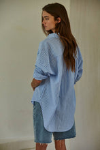Load image into Gallery viewer, Woven Cotton Polyester Striped Buttondown Shirt - Denim Blue