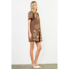 Load image into Gallery viewer, Brown Short Sleeve Embroidered Detail Dress