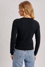 Load image into Gallery viewer, Long Sleeve Pointelle Black Top