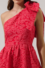 Load image into Gallery viewer, Zarah Jacquard Ivine Bow Mini Dress - Red