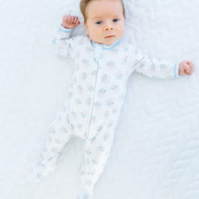 Load image into Gallery viewer, Santa Baby Print Zip Footie - Light Blue