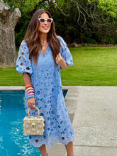 Load image into Gallery viewer, Pamela Poppy Blue Beaded Floral Lace Maxi Dress