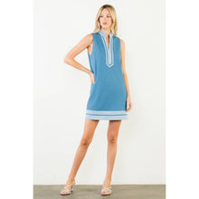 Load image into Gallery viewer, Split Neck Contrast Trim Denim Dress