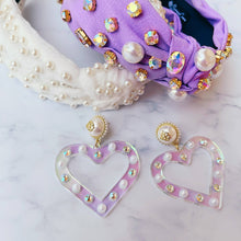 Load image into Gallery viewer, Iridescent Heart Earrings with Pearls and Crystals