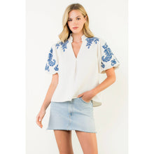 Load image into Gallery viewer, Puff Sleeve Embroidered Detail Top
