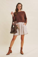 Load image into Gallery viewer, Easy Coffee Date Bow Brown Sweater Dress