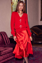 Load image into Gallery viewer, Bow Detail Puff Sleeve Red Cardigan