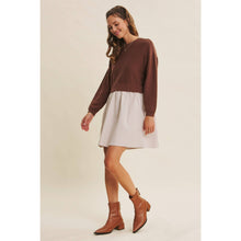 Load image into Gallery viewer, Easy Coffee Date Bow Brown Sweater Dress