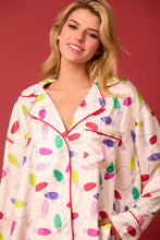Load image into Gallery viewer, Satin Christmas Lights Prints Pajama Set - Off White